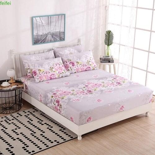 Flower Print Mattress Cover for Bed Quilted Fitted Sheet for Single Double Bed XF861-9 (Support Dropshipping)