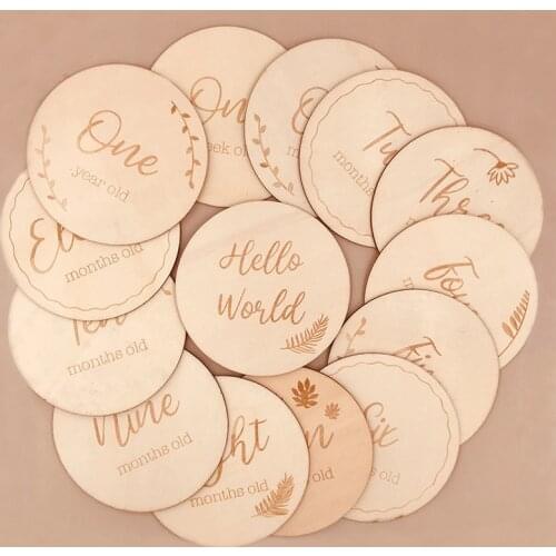 Handmade Wooden Baby Milestone Cards Newborn Birth Monthly Growth Recording Cards Photography Props for 1-12 Month Baby