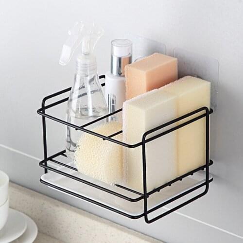 Sponge Holder Soap Drain Storage Rack Kitchen Sink Organizer Rag Dishcloth Brush Holder Iron Shelf Bathroom Organizer
