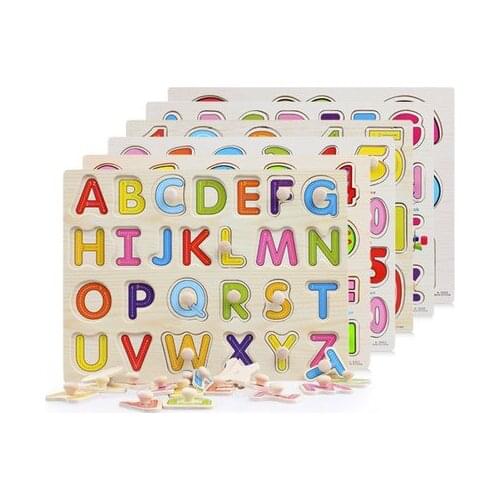 Baby Hand Grasp Wooden Puzzle Early educational Toys Tangram Jigsaw Board Cartoon letter fruit Animal color Puzzle Kids Toys