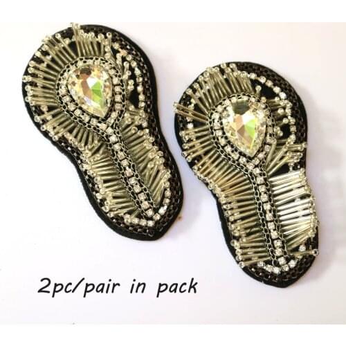 2pcs/set black Beaded epaulette for nightblub clothes Punk retro epaulets DIY Fashion Badge Epaulets Shoulder Patches appliques