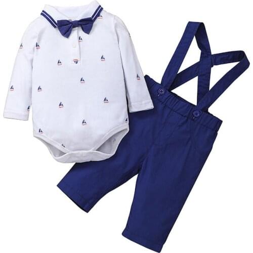 2021 Newborn Infant Baby Boys Clothes Set Cute Gentleman Suit Formal Party Set Long Sleeve Shirt Romper Bib Pants Bow Tie 0-18M