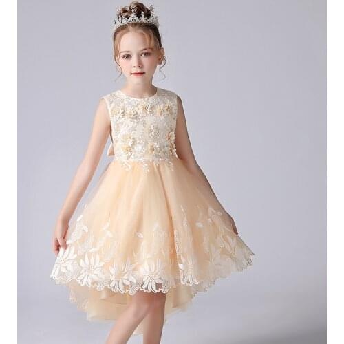 Girl summer short skirt lace dress girl flower female baby vest grid princess dress