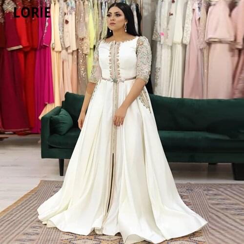 LORIE Moroccan Kaftan Wedding Evening Dresses with Lace Beading Duiba Special Occasion Gowns Custom Made Half Sleeve Prom Gowns