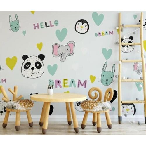 Bacal Custom 3D Wallpaper Mural Nordic Childlike Cute Animal Childrens kids Room Background Wall Decoration 5d murals Huda