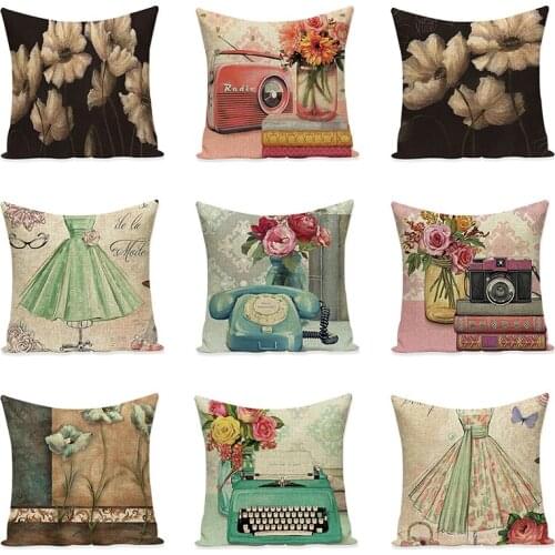 Retro Printed Pillow Cover for Chair Sofa Handmade Pillow Cases Cotton Linen Textile Flower Pattern Pillow Cushion Home Decor