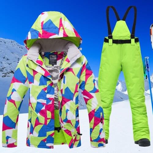 2021 New Warm Colorful Ski Suit Women Waterproof Windproof Skiing and Snowboarding Jacket Pants Set Female Outdoor Snow Costumes
