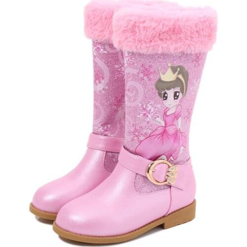New high quality Princess leather Boots Girls Mid Snow Boots Winter Martin boots for Plush Warm Shoes for girls kids Sport Shoes