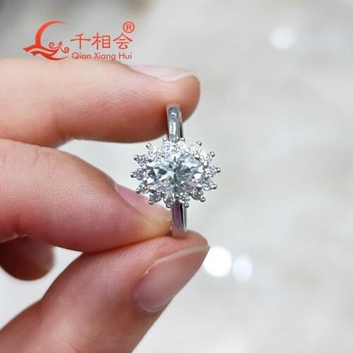 White moissanite 925 Sterling Silver Ring with 5*7mm 1ct oval flower shape Wedding Jewelry Rings Engagement