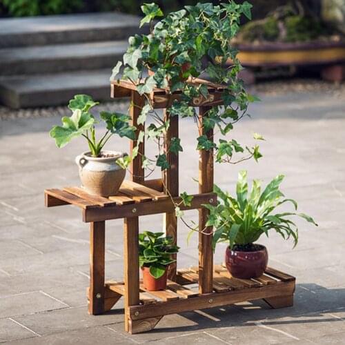 Multi-Tier Wooden Flower Stand Plants Shelf Flower Potted Windmill Plant Holder Display Outdoor Decor Planting Tools Kit