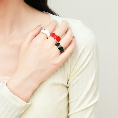 Luxury Enamel Wave Rings Gold Color Adjustable Fashion White Black Red Finger Ring Women Summer Jewelry Best Friend Gift