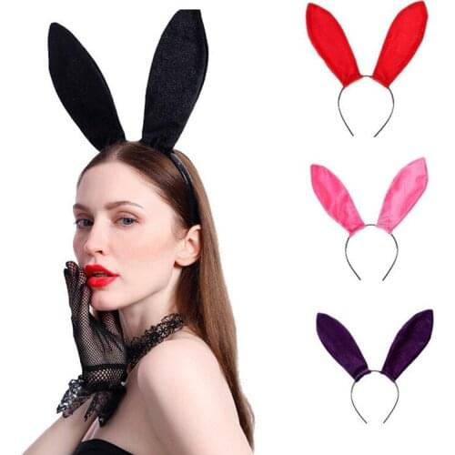 Sexy Gothic Rabbit Bunny Ear Halloween Cosplay Masquerade Plush Headwear Anime Party Costume Headband Hair Accessories