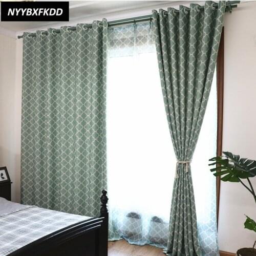 Blue Green Grid Printing Curtains Bedroom Dining Room Decoration Curtains Living Room Blackout Curtains European Minimalist