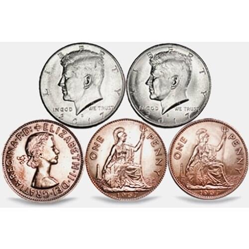 Hopping Half with Expanded Shell Coins & English Penny,Coin Magic Tricks,Close Up Magic,Fun,Gimmick,Illusions,Coins Jumping