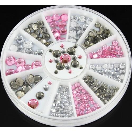 Flat back rhinestone nail art wheel, 1.5 mm (B6) AB rhinestones metal flame diamond luxury semi-circle pearl mixed accessories