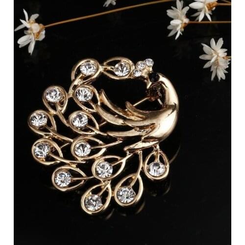 Vintage Crystal Rhinestone Peacock Brooches Pins for Dress Banquet Corsage Wedding Bridal Animal Brooch Jewelry