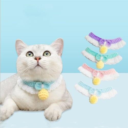 Colorful Bell Knit Cat Bows Crocheted Dog Pinny Bibs Pet Scarf Cute Kitten Accessories Puppy Neck Strap Yorkie Bengal Mainecoon
