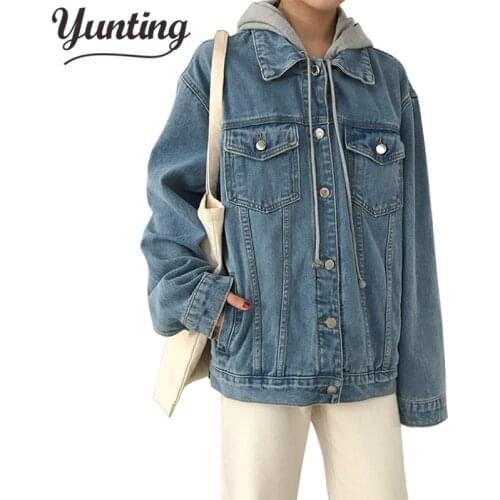 2021 Jeans Jacket Korean Long Sleeves Hooded Buttons Denim Jacket Women New Autumn Winter Windbreaker Female