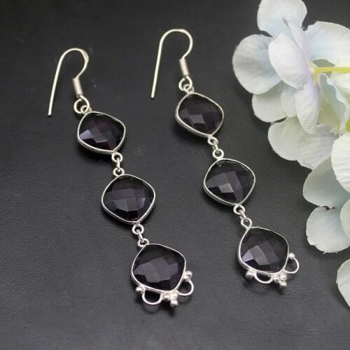 Hermosa Magic Shiny Natural Purple Amethystt Dangle Earrings For Women 3 1/8 A873
