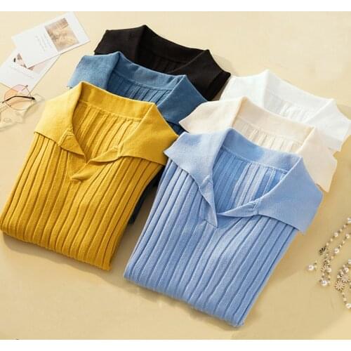 2021 Women Sweater Basic Casual Solid Knit Jumper Korean Sweater Pull Femme Top Elasticity Winter Turn-down Collar Pullovers