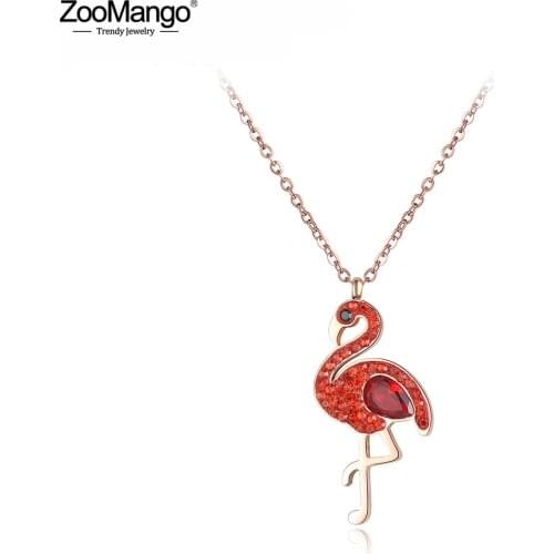 ZooMango Trendy Cubic Zirconia Fire Birds Choker Necklace For Women Rhinestone Rose Gold Stainless Steel Pendant Jewelry ZN18047
