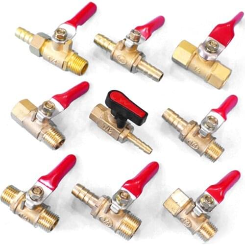 1Pcs G1/8"1/4"3/8"Thickened Copper Red handle Ball Valve Pneumatic Ball Valve Safety valve internal/External Port Drain valve