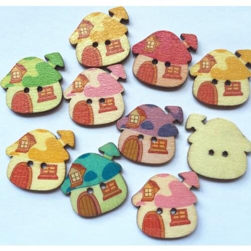 1000pcs Natural Mixed Wood House Buttons Sewing 2 Holes Button embellishments cardmaking scrapbooking 23x25mm