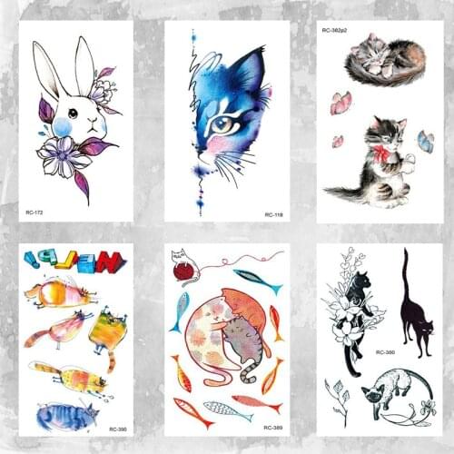 10x6cm new temporary fashion tattoo cute cat and rabbit