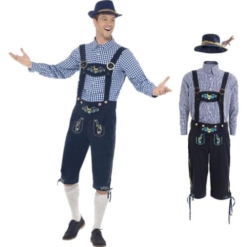 3 Pcs Oktoberfest Mens Lederhosen Oktoberfest Bavarian German Beer Costume Halloween Costume Adults Stage Performance Clothing