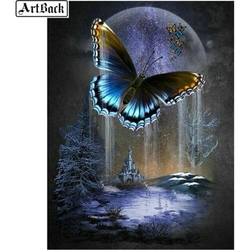 5d diy diamond painting butterfly moon view full square drill 3d diamond embroidery crystal diamond mosaic decorative painting