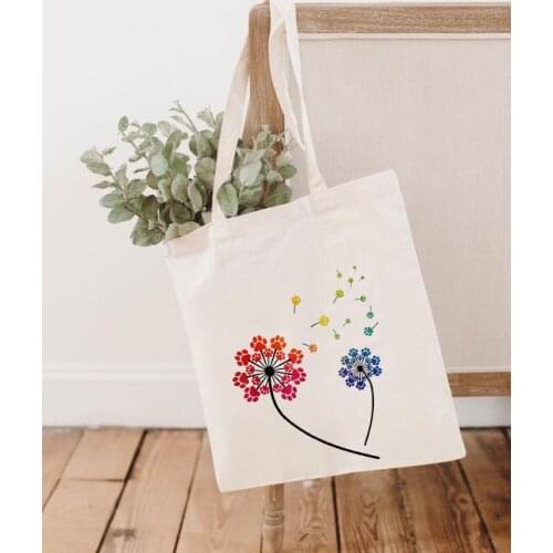Watercolor Dandelion Women Shopping Bag Female Canvas Shoulder Bag Environmental Storage Handbag Reusable Totes