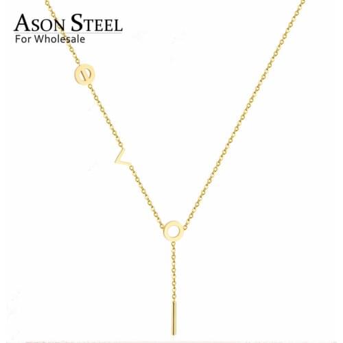 ASONSTEEL New Letter Love Pendant Necklaces Stainless Steel Rose Gold/Gold/Silver Color Tassel Link Chain Necklace Women Collars