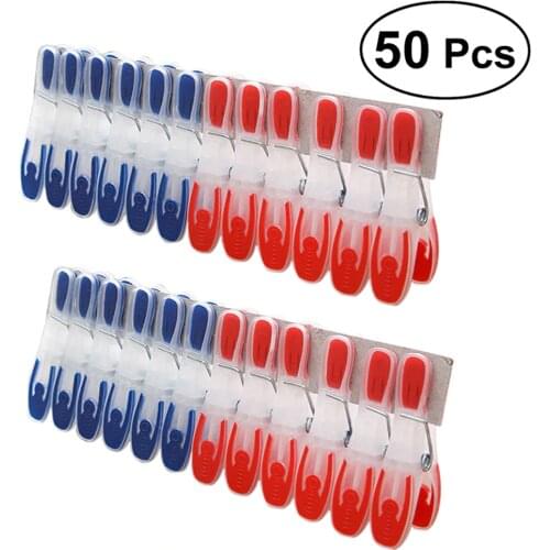 50pcs Household Plastic Clothes Pegs Windproof Laundry Clips Plastic Beach Towel Pegs for Underwear Socks Drying Hanging Photos