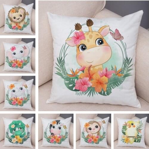 Dinosaur Giraffe Print Cushion Cover for Children Room Sofa Home Car Decor Cartoon Garland Animal Pillow Case Plush Pillowcase
