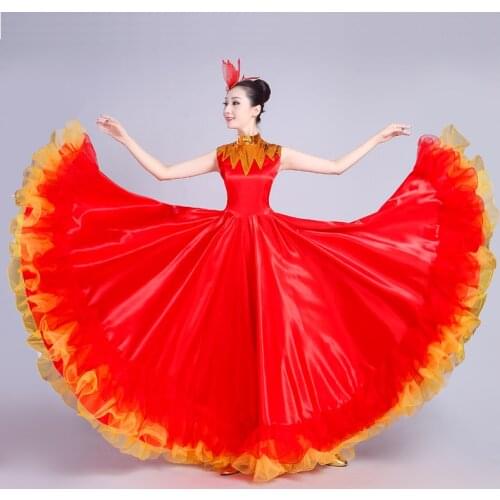 Adult Female Long Dress 2019 New Show Costume Opening Dance Large Swing Dress Chorus Performance and Spanish Dance Wear H566