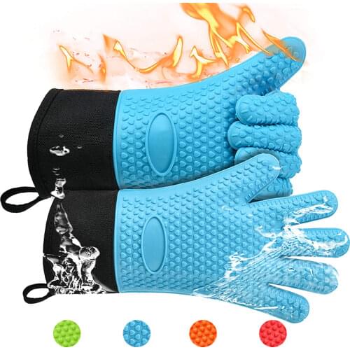 Double Layer Oven Gloves Heat Resistant Baking with Silicone and Cotton Kitchen Flexible for Microwave
