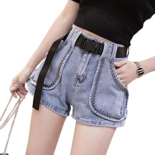Denim Shorts Women Loose Wide-leg Casual Shorts Female 2021 Summer New Korean High Waist A-line Hot Pants Trend Light Blue Black
