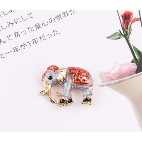 Lubov Golden Red Color Enamel Elephant Brooches Pins Lovely Animal Scarf Buckle Lapel Pin Trendy Women Wedding Party Jewelry