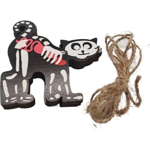 F2TE 13 Pieces Halloween Wooden Hanging Ornaments with Rope Cartoon Skeleton Pumpkin Ghost Mummy Pendants DIY Holiday Props