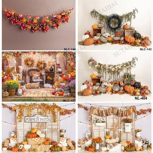 Halloween Pumpkin Backdrops for Photography Thanksgiving Autumn Gifts Backgrounds Haystack Decoration Backdrop Rustic Wood Wall