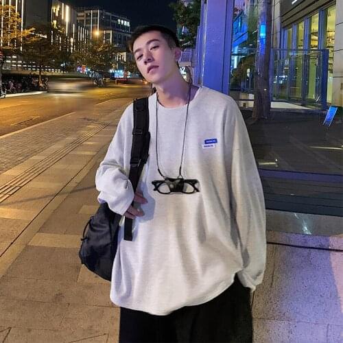 2021 Mens Long Sleeve Streetwear Oversized T-shirts Man Korean Fashion Tee Men Solid Colorful Harajuku Graphic T Shirts