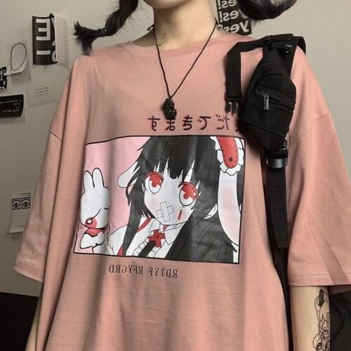 Amine T-shirt Women Summer Pink T-shirt Funny Female Harajuku Cartoon Girl kawaii T-shirt Hip Hop Oversized Tshirt Streetwear