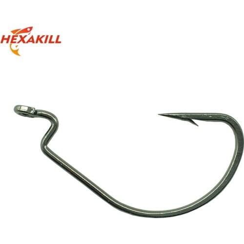 Hexakill 20pcs/lot 1#2#4#6# 10pcs/lot 1/0#2/0#3/0#4/0#5/0# wide crank fishing hook barded bass carp hook for soft worm lures