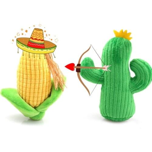 Dog Toy Corn Cactus Shape Pet Dog Interactive Squeak Chew Pet Plush Toys Outdoor Traning For Small Medium Pet Supplies