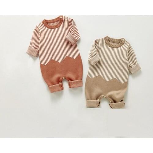 2021 Autumn New Baby Rompers Baby Knit Jumpsuits Infant Boys Girls Clothing Striped Baby Outfit