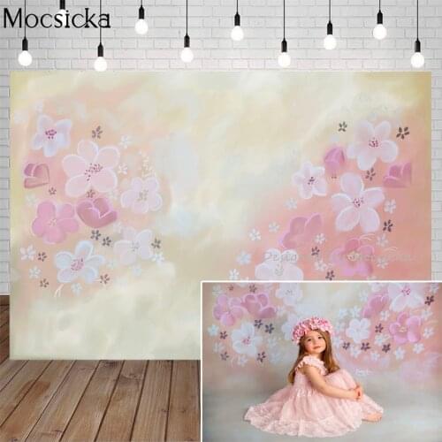Mocsicka Flowers Photography Background Hand Drawn Style Light Yellow Backdrop Child Portrait Photo Decoration Props Studio