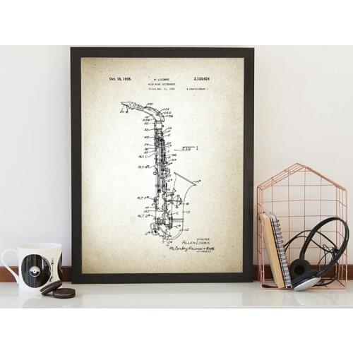 Musical Instrument Patent Prints Musician Gift Saxophone Blueprint Music Wall Art Canvas Painting Pictures Home Decoration