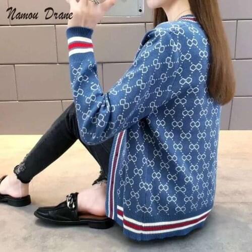 Namou Drane 2021 New Korean Version of Loose V-neck Long-sleeved Sweater Womens Cardigan Jacket with Woolen Clothes for Women