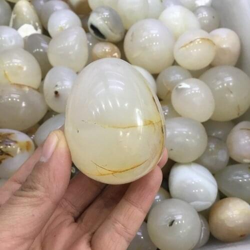 Natural Original White Agate Crystal Stone Polished Eggs Massage Worry Stones