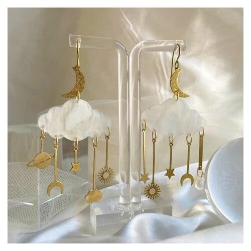 MISMATCH Cloud with Moon and Stars Dangle Earrings,star and Moon,Celestial Gift for Her., Dangle Moon Earrings